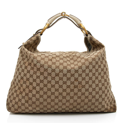 Gucci GG Canvas Horsebit Large Hobo - FINAL SALE (SHF-cqgUHp)