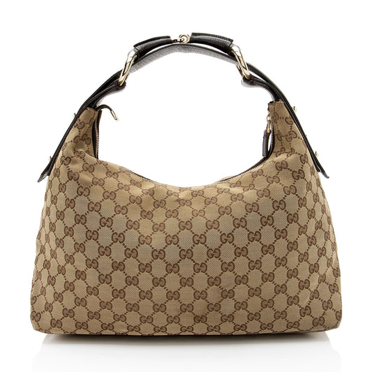Gucci GG Canvas Horsebit Medium Hobo (SHF-V8RIx7)