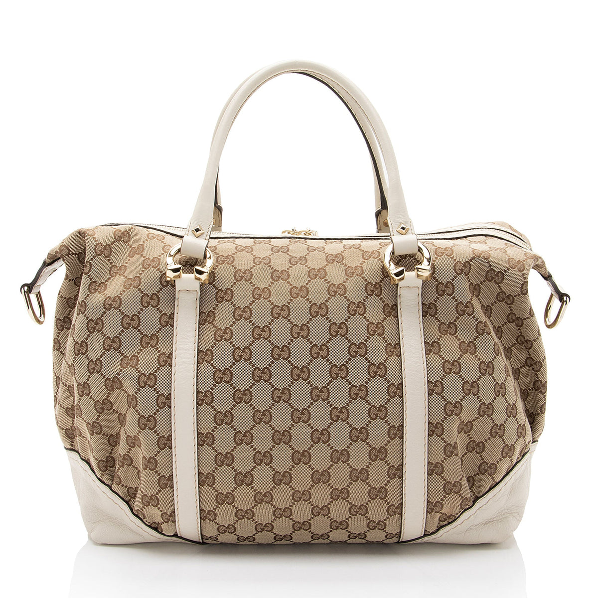 Gucci GG Canvas Horsebit Nailhead Medium Boston Bag