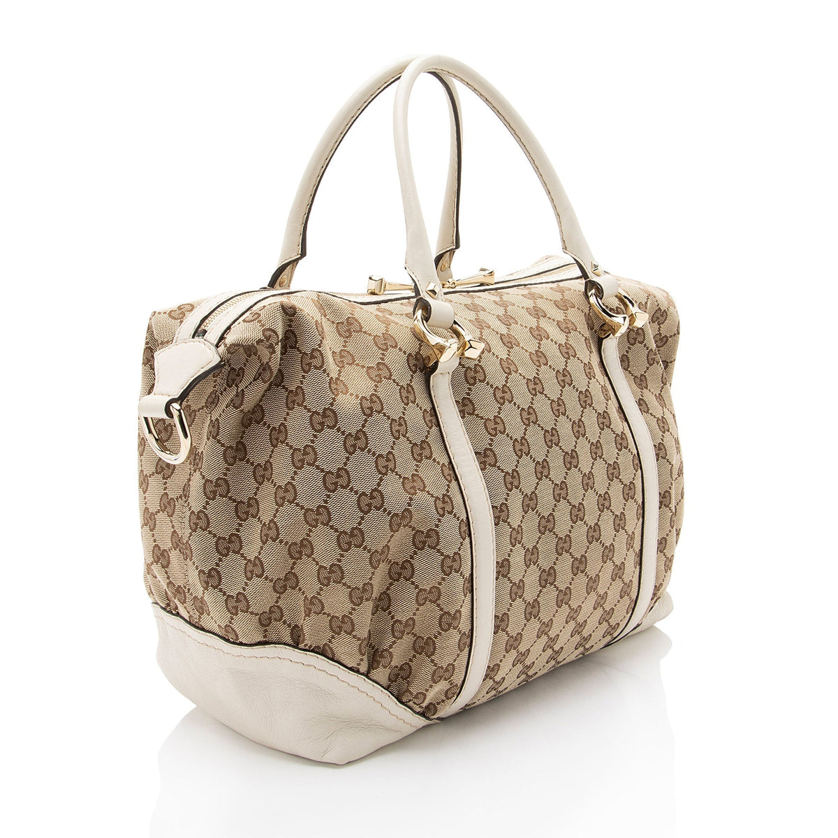 Gucci GG Canvas Horsebit Nailhead Medium Boston Bag