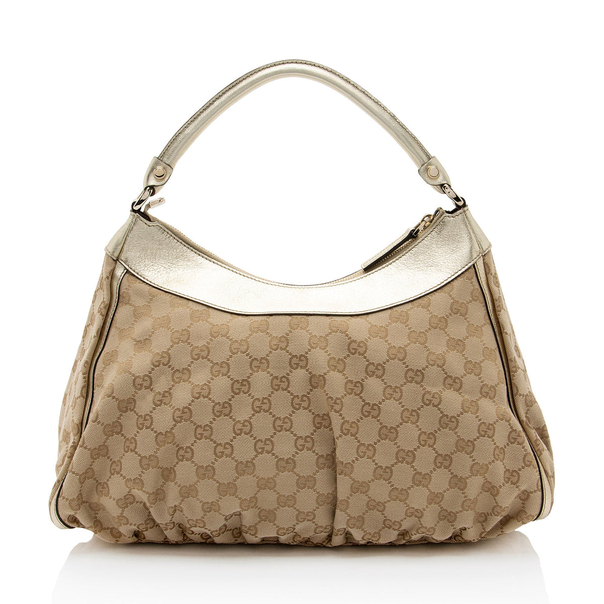 Gucci GG Canvas Metallic Leather D Ring Medium Hobo (SHF-hGJsEO)