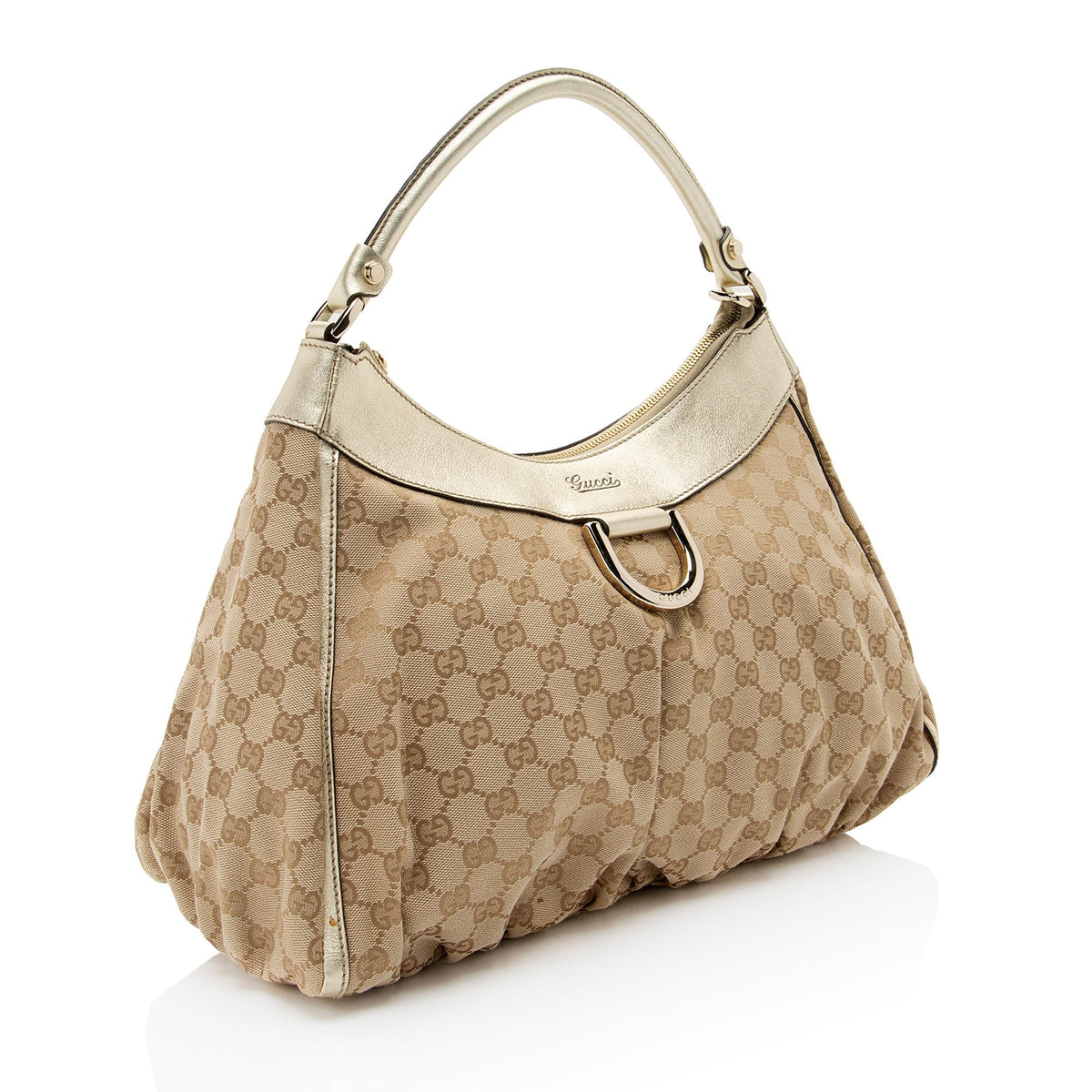Gucci GG Canvas Metallic Leather D Ring Medium Hobo (SHF-hGJsEO)