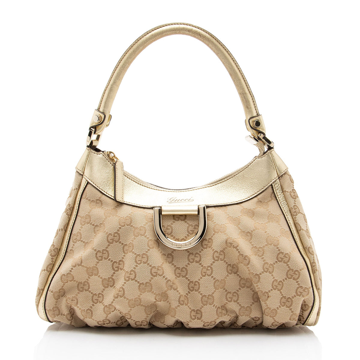 Gucci GG Canvas Metallic Leather D Ring Small Hobo (SHF-nI1P2Q)