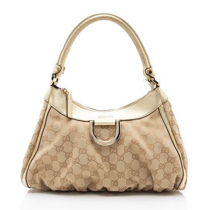 Gucci GG Canvas Metallic Leather D Ring Small Hobo (SHF-nI1P2Q)