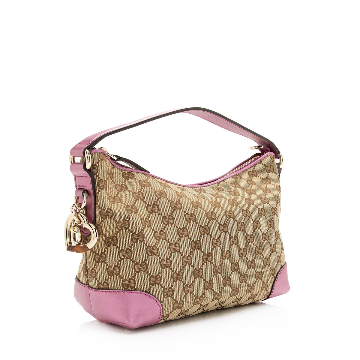 Gucci GG Canvas Metallic Leather Heart Bit Charm Small Hobo (SHF-23021)