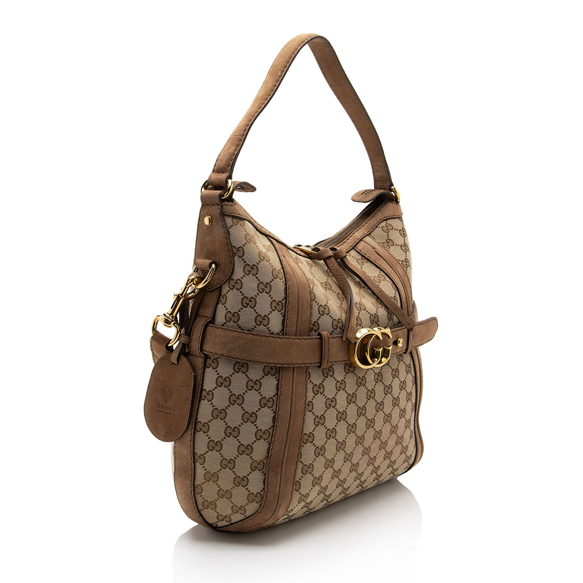 Gucci GG Canvas Suede Running Medium Hobo (SHF-FV9sin)