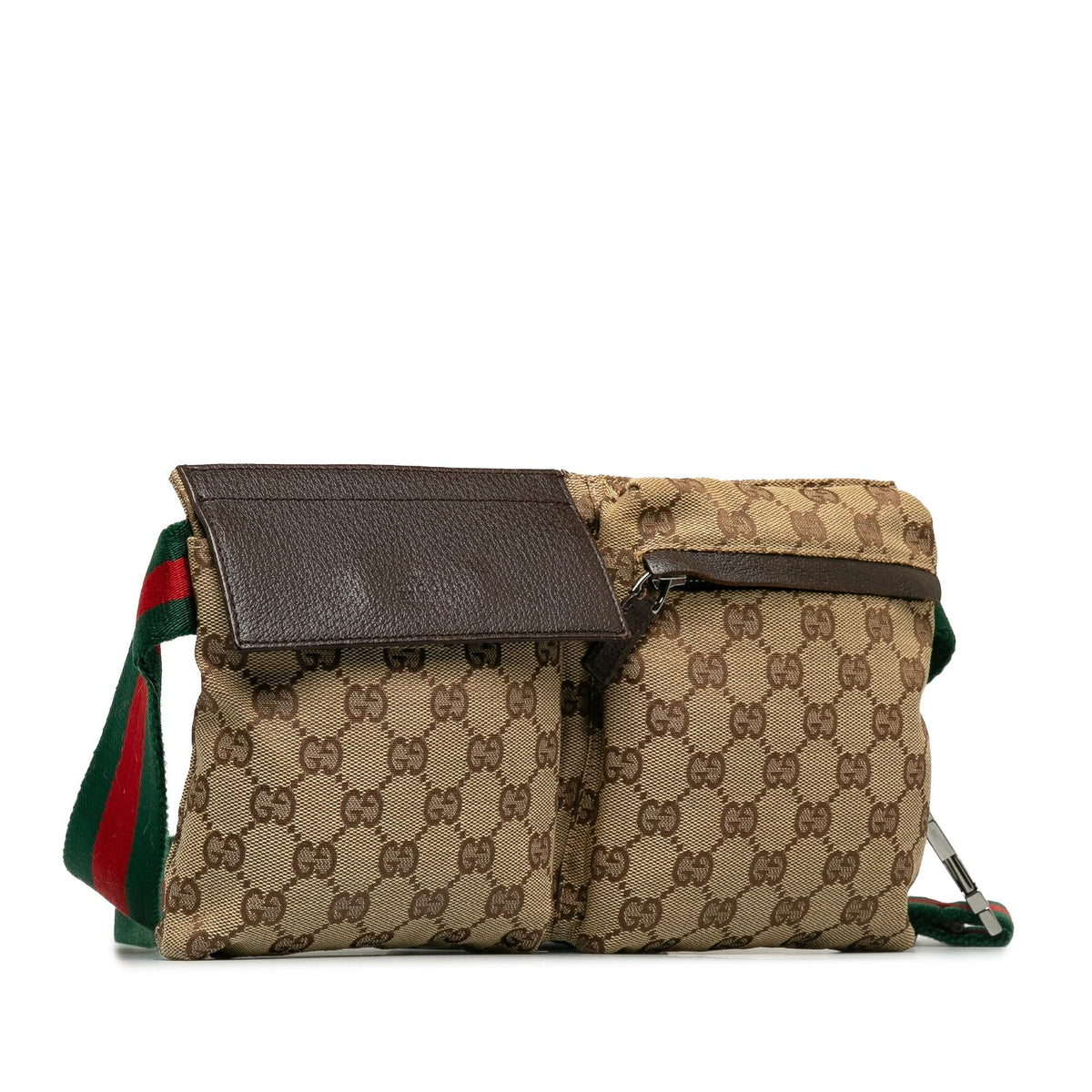 Gucci GG Canvas Web Double Pocket Belt Bag (SHG-MdyEM4)