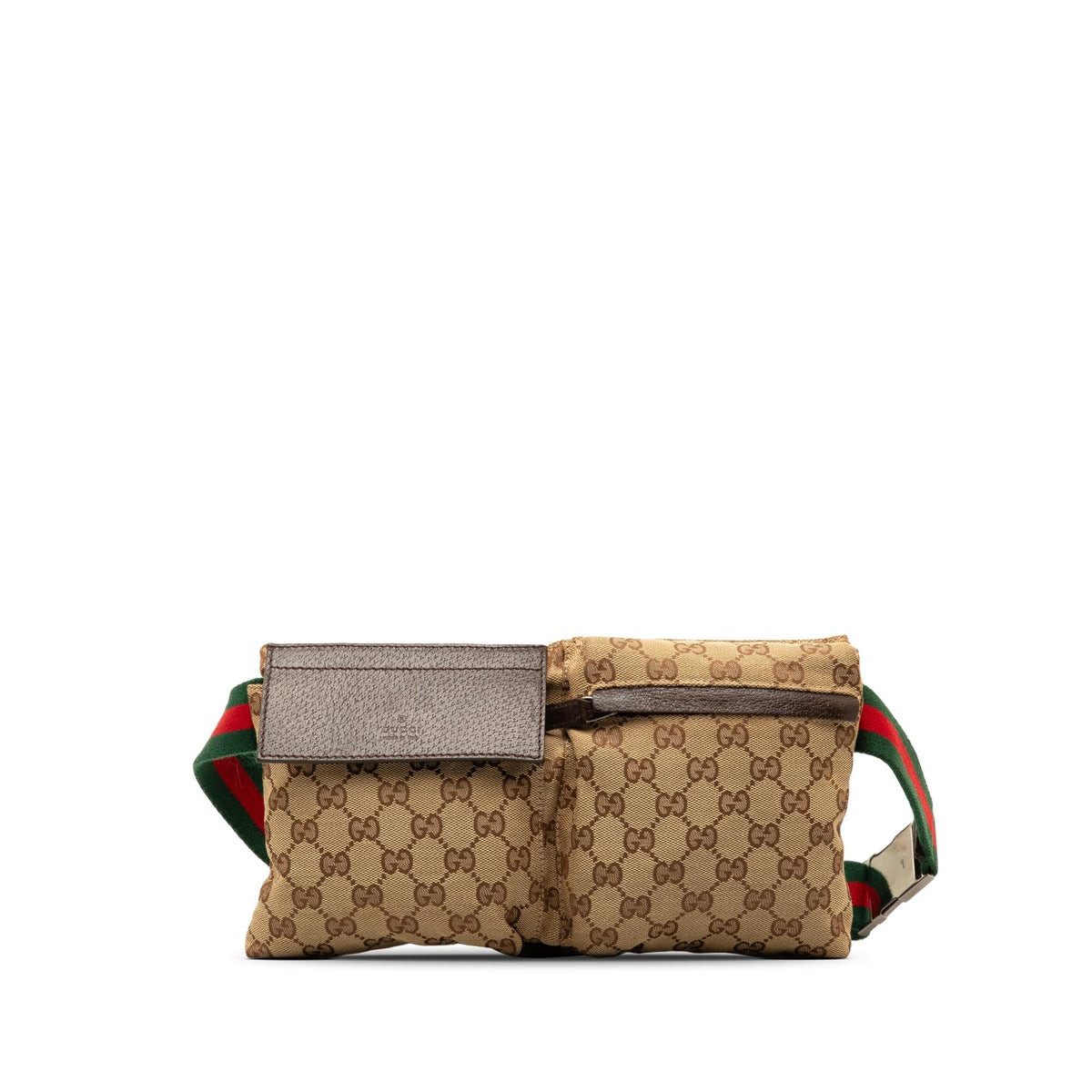 Gucci GG Canvas Web Double Pocket Belt Bag (SHG-aZbnST)