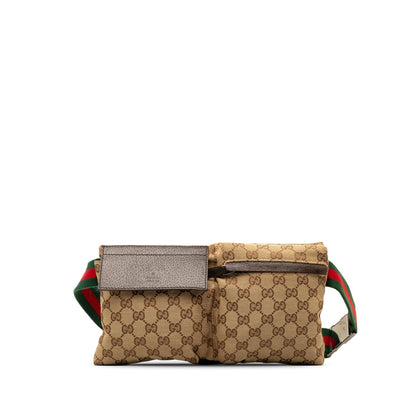 Gucci GG Canvas Web Double Pocket Belt Bag (SHG-aZbnST)