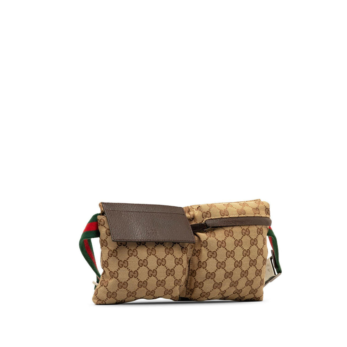 Gucci GG Canvas Web Double Pocket Belt Bag (SHG-aZbnST)