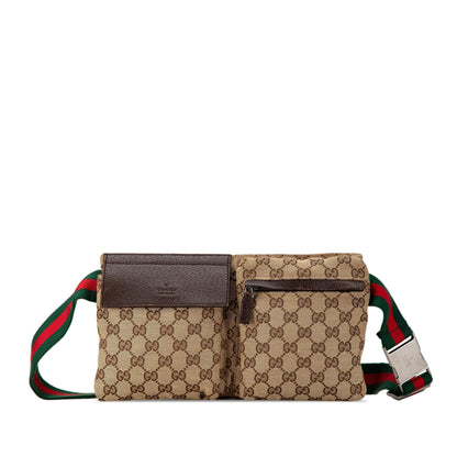 Gucci GG Canvas Web Double Pocket Belt Bag (SHG-pPMGTd)