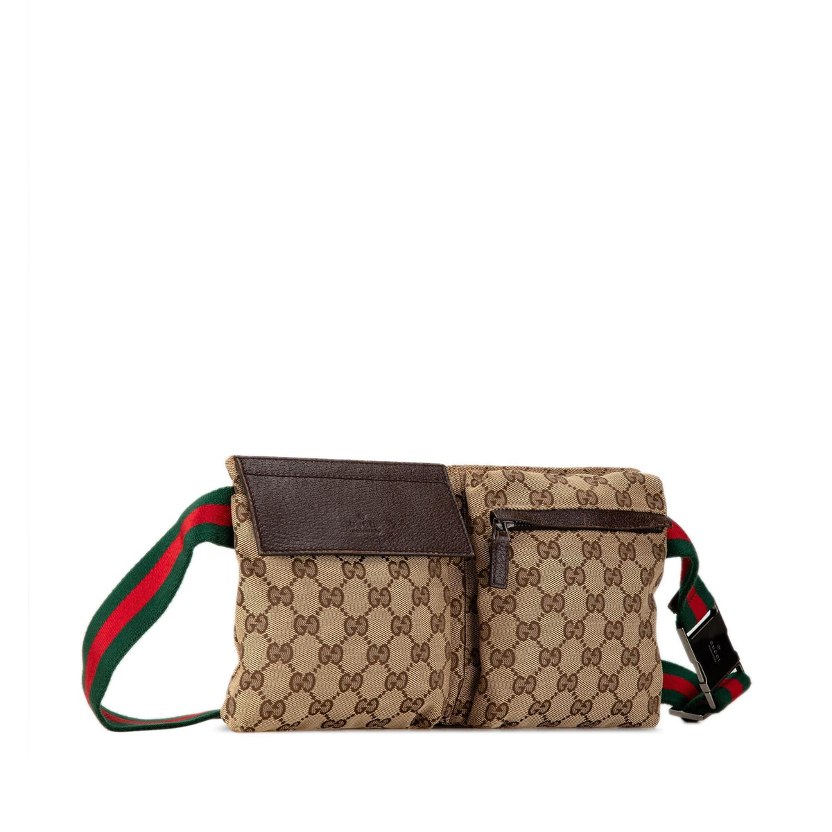 Gucci GG Canvas Web Double Pocket Belt Bag (SHG-pPMGTd)