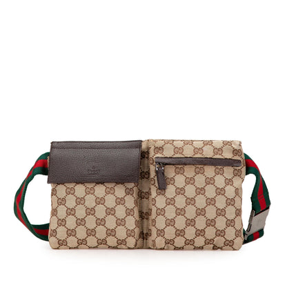 Gucci GG Canvas Web Double Pocket Belt Bag (SHG-o3rVa1)