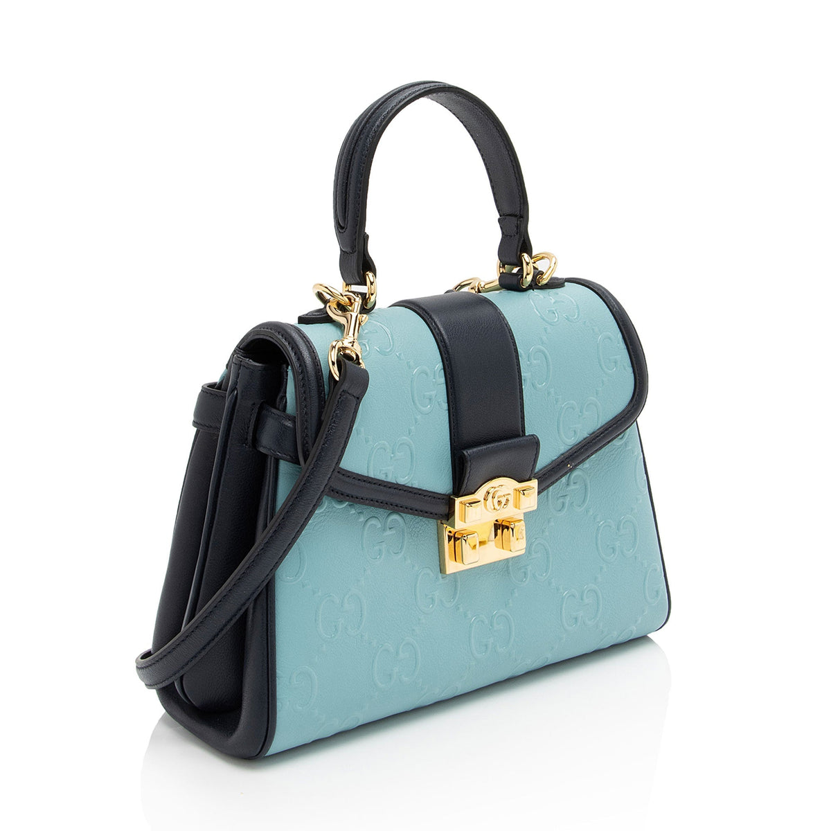 Gucci GG Debossed Leather Small Top Handle (SHF-ur1BGP)