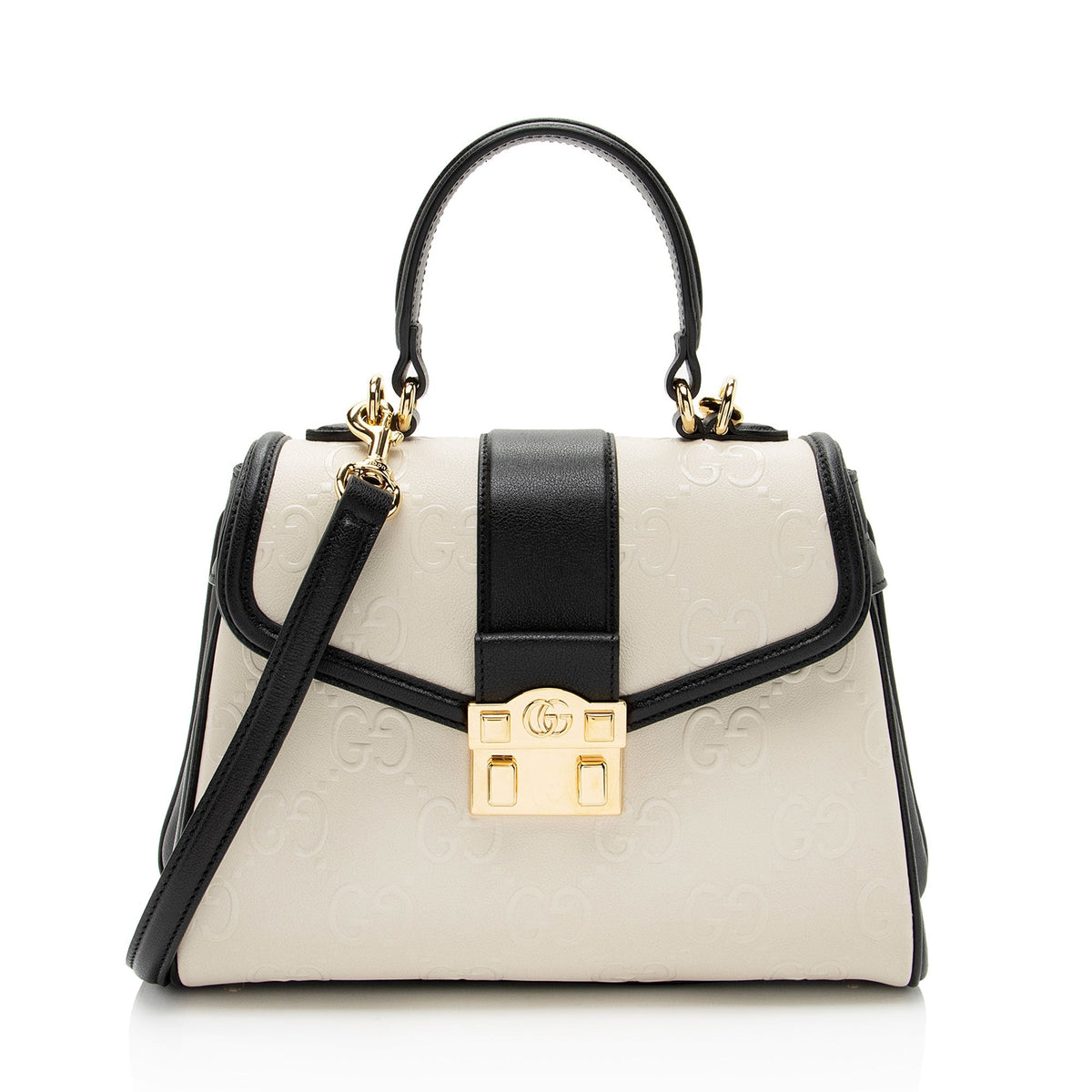 Gucci GG Debossed Leather Small Top Handle (SHF-hGmUB9)