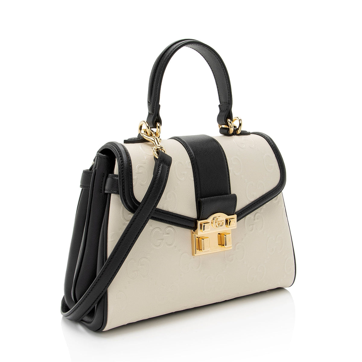 Gucci GG Debossed Leather Small Top Handle (SHF-hGmUB9)