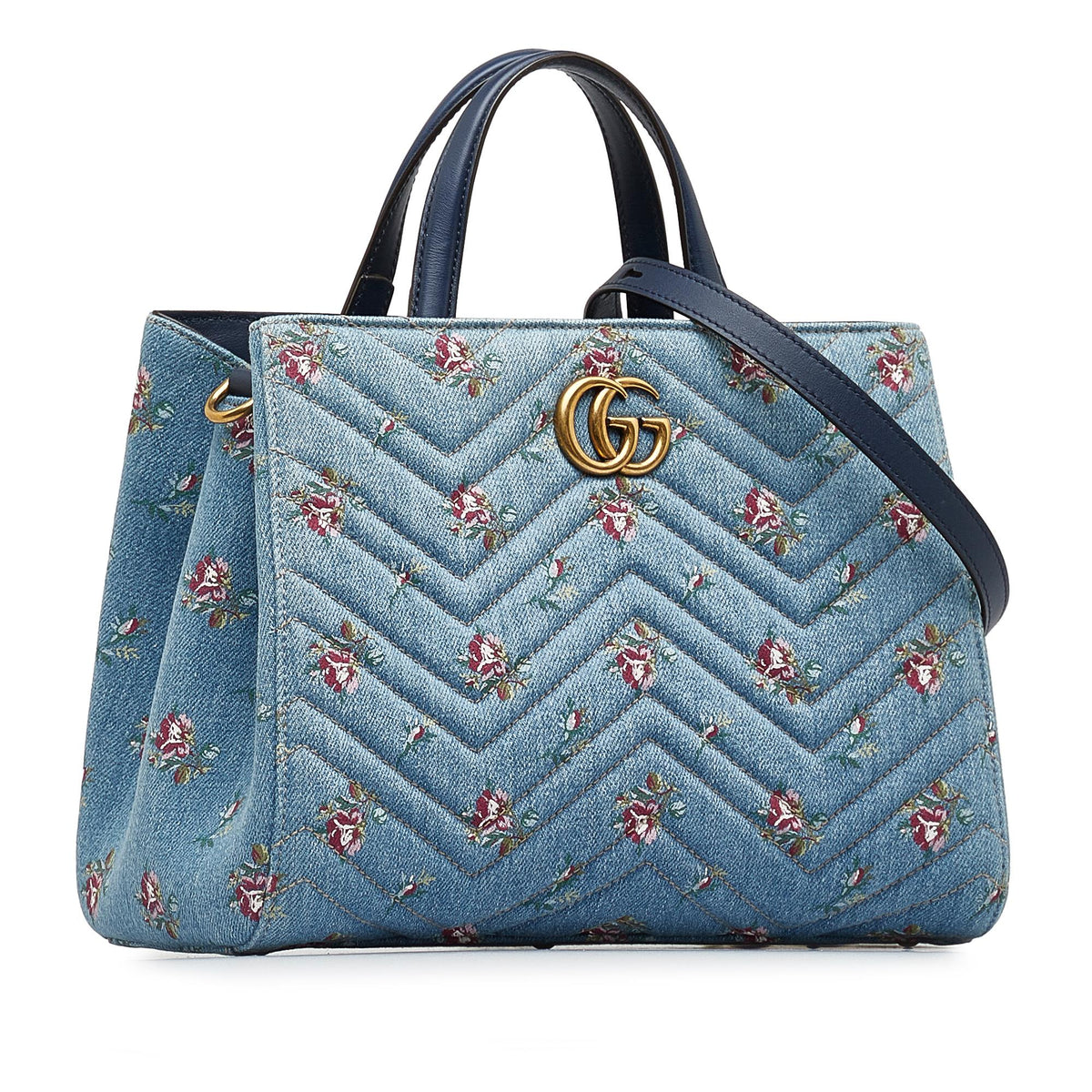 Gucci GG Marmont Flora Denim Satchel (SHG-dKHQjj)