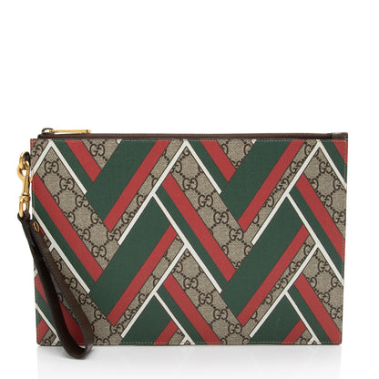 Gucci GG Supreme Chevron Zip Wristlet