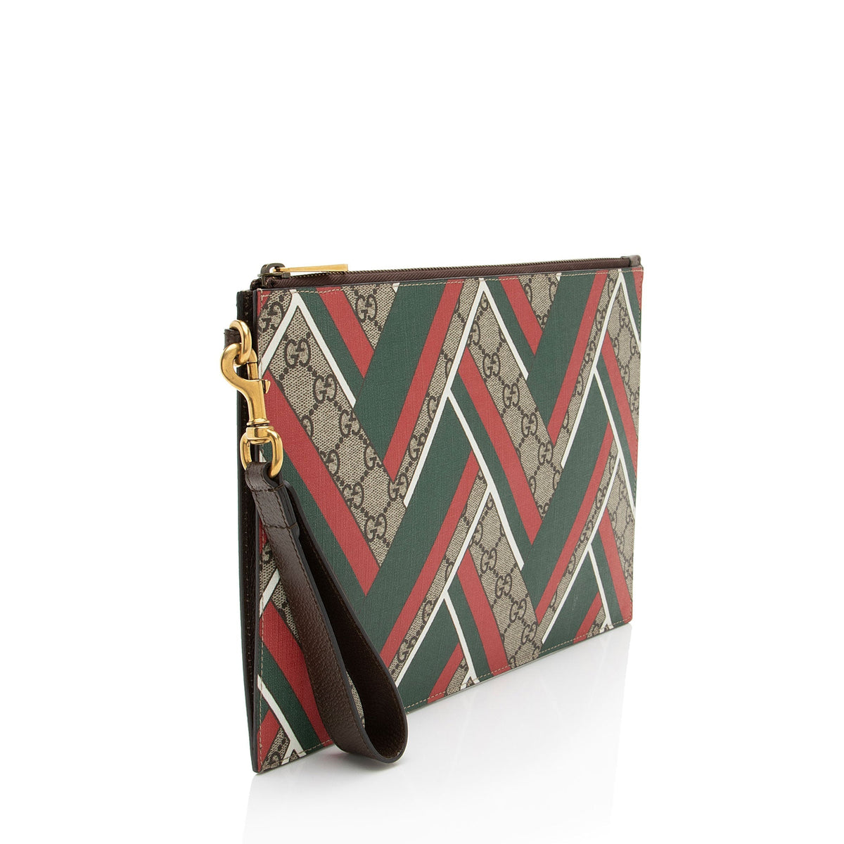 Gucci GG Supreme Chevron Zip Wristlet