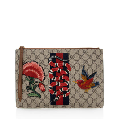 Gucci GG Supreme Embroidered Kingsnake Large Zip Pouch (SHF-19741)