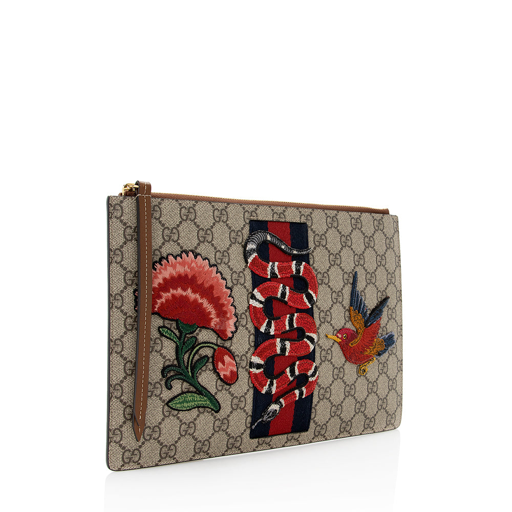 Gucci GG Supreme Embroidered Kingsnake Large Zip Pouch (SHF-19741)