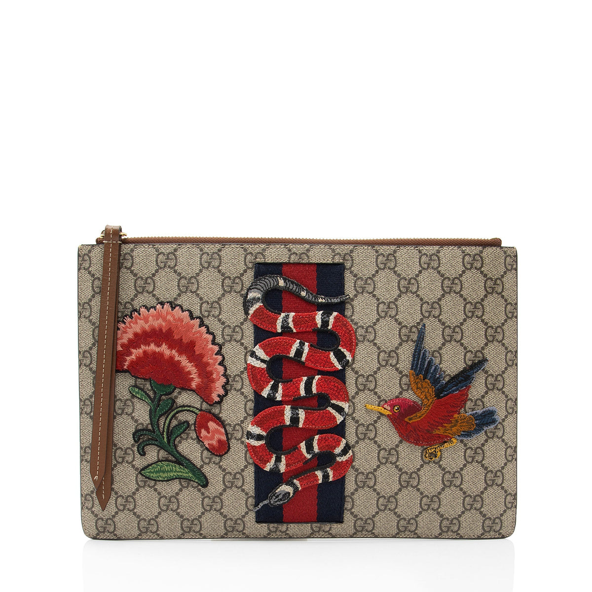 Gucci GG Supreme Embroidered Kingsnake Large Zip Pouch