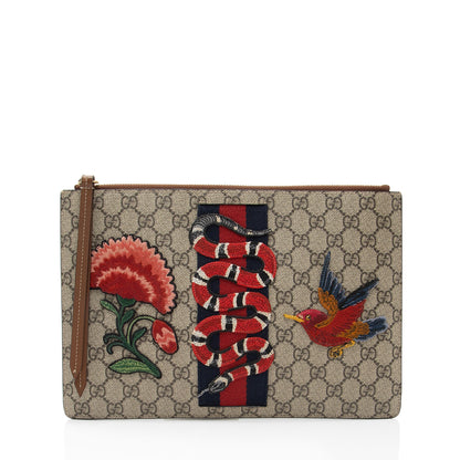 Gucci GG Supreme Embroidered Kingsnake Large Zip Pouch