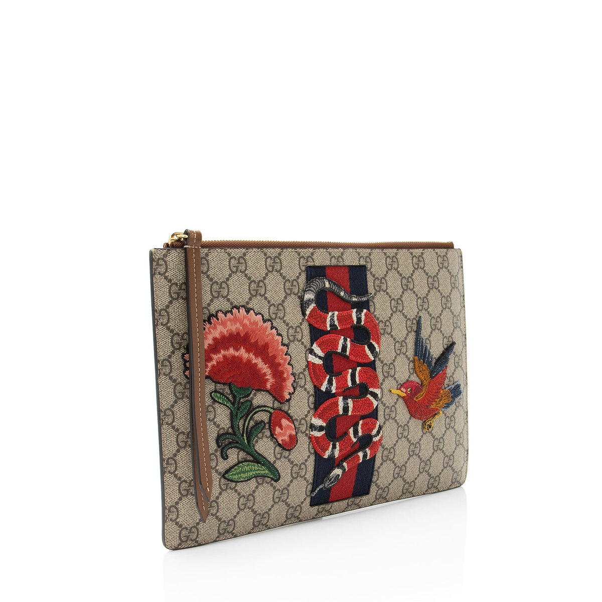 Gucci GG Supreme Embroidered Kingsnake Large Zip Pouch
