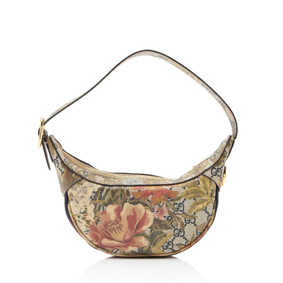 Gucci GG Supreme Flora Ophidia Half Moon Mini Hobo