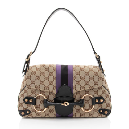 Gucci GG Supreme Horsebit Web Flap Bag (SHF-dZLqw3)