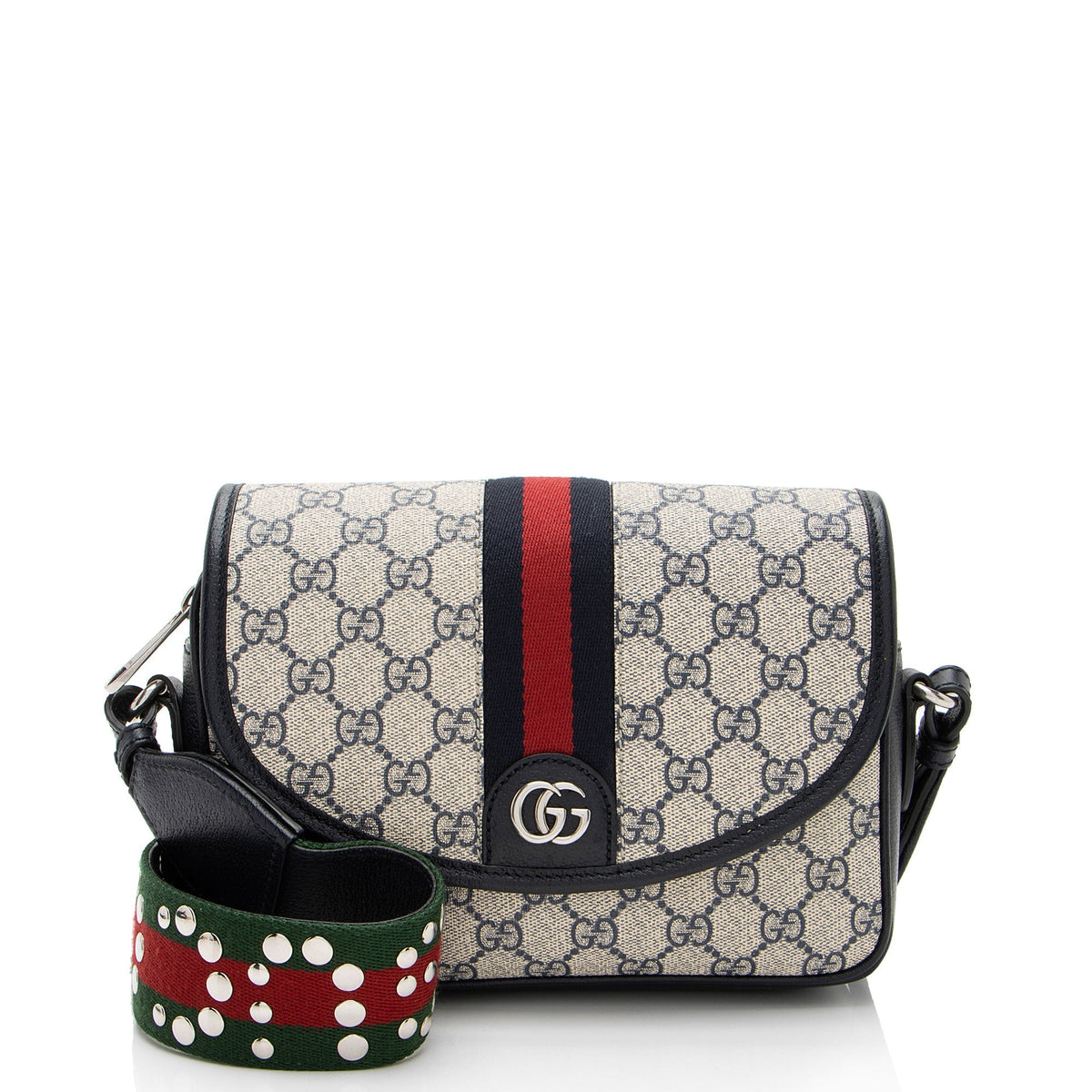 Gucci GG Supreme Ophidia Studded Web Flap Small Messenger (SHF-ken4qy)