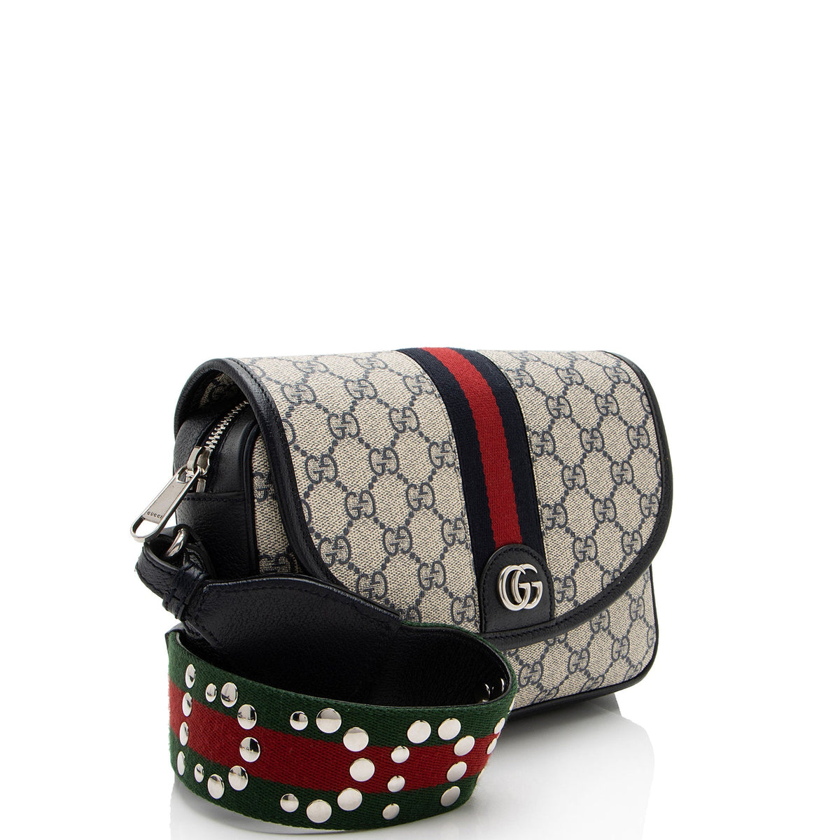 Gucci GG Supreme Ophidia Studded Web Flap Small Messenger (SHF-ken4qy)