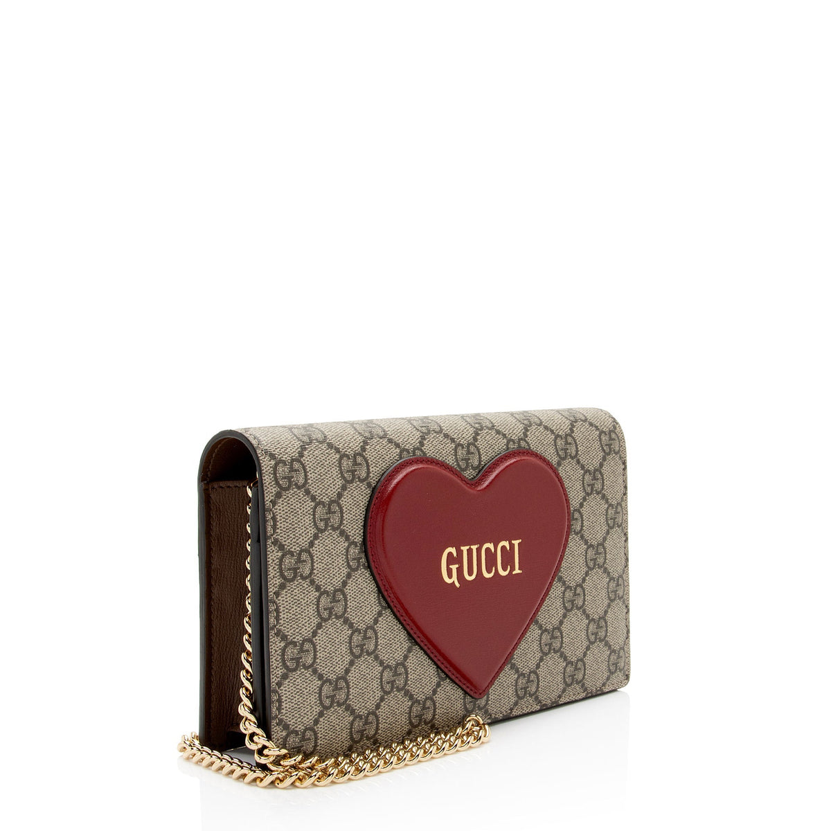 Gucci GG Supreme Script Logo Heart Wallet on Chain (SHF-lumKJK)