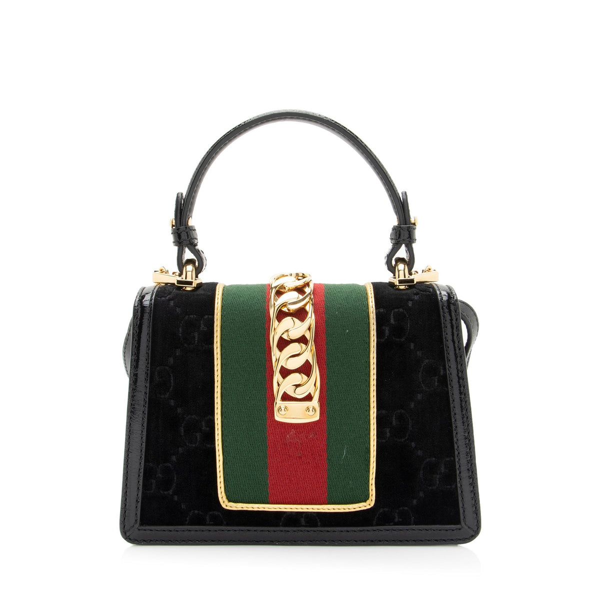 Gucci GG Velvet Web Sylvie Mini Top Handle (SHF-G3UDXc)