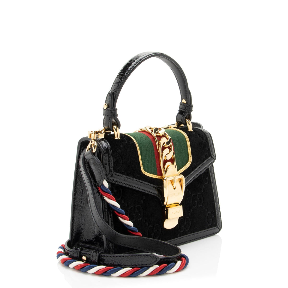 Gucci GG Velvet Web Sylvie Mini Top Handle (SHF-G3UDXc)