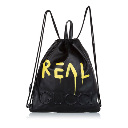 Gucci Gucci Ghost Drawstring Leather Backpack (SHG-22558)