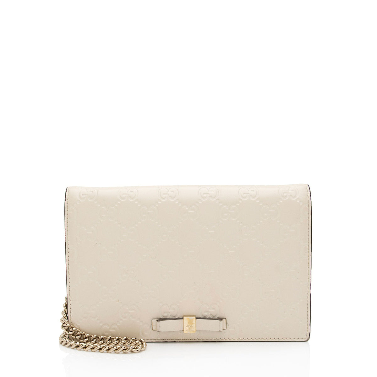 Gucci Guccissima Leather Signature Bow Mini Wallet On Chain Bag (SHF-fAYnZO)