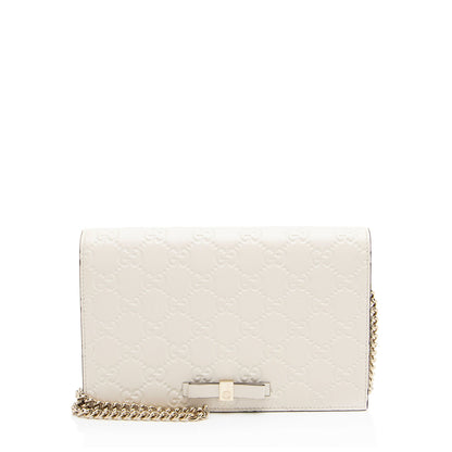 Gucci Guccissima Leather Signature Bow Mini Wallet on Chain