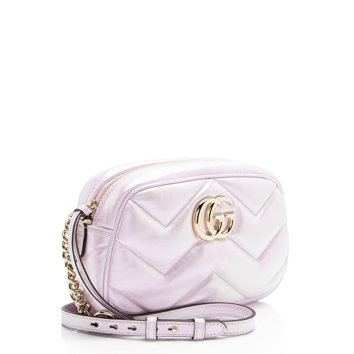 Gucci Matelasse Padded Iridescent Leather GG Marmont Small Camera Bag