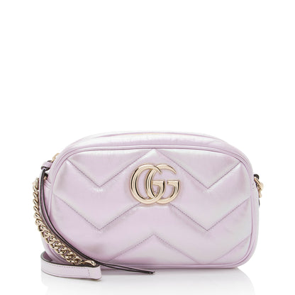 Gucci Matelasse Padded Iridescent Leather GG Marmont Small Camera Bag