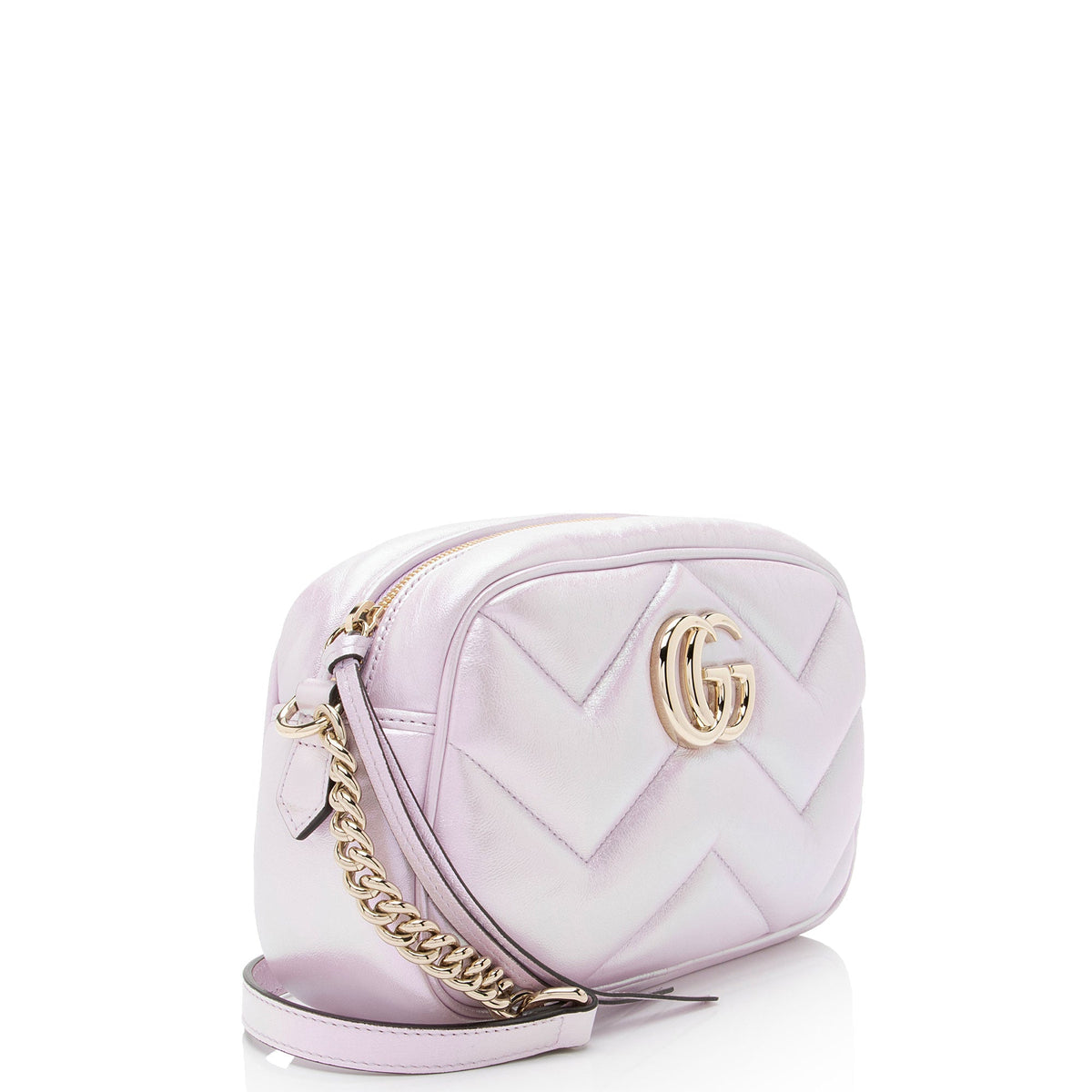 Gucci Matelasse Padded Iridescent Leather GG Marmont Small Camera Bag