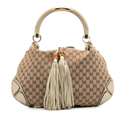 Gucci Large GG Canvas Bamboo Indy Hobo