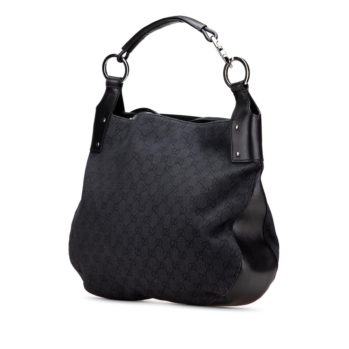 Gucci Large GG Denim Horsebit Classic Ring Hobo