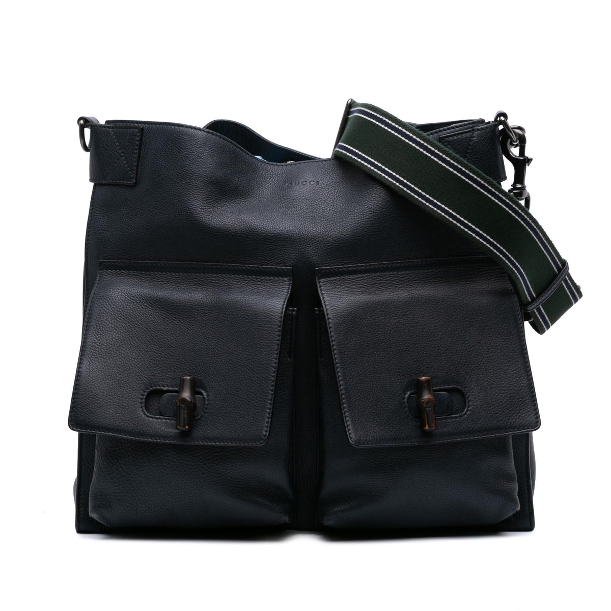 Gucci Large Leather Bamboo Double Pocket Messenger Bag