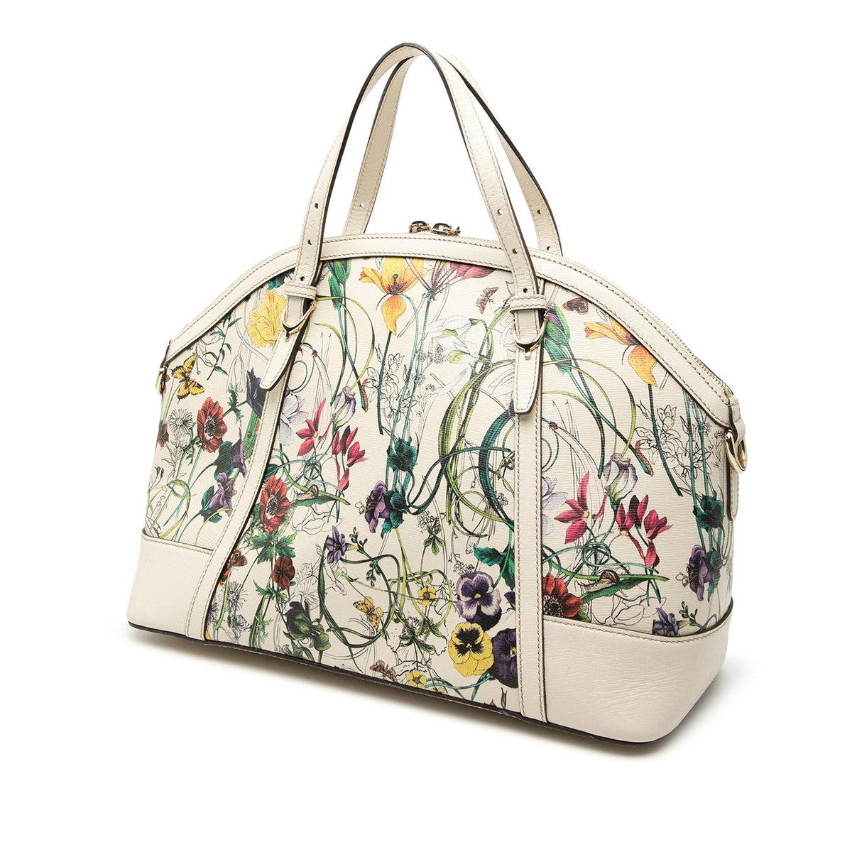 Gucci Large Leather Floral Print Nice Dome Satchel