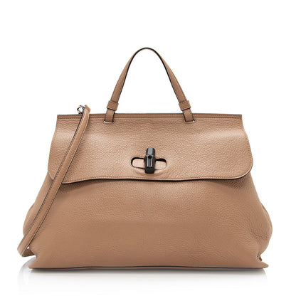 Gucci Leather Bamboo Daily Large Satchel (SHF-20630)