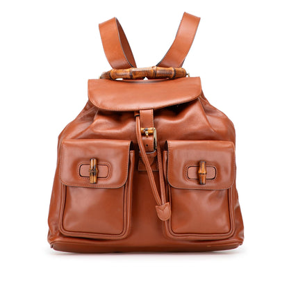 Gucci Leather Bamboo Drawstring Backpack