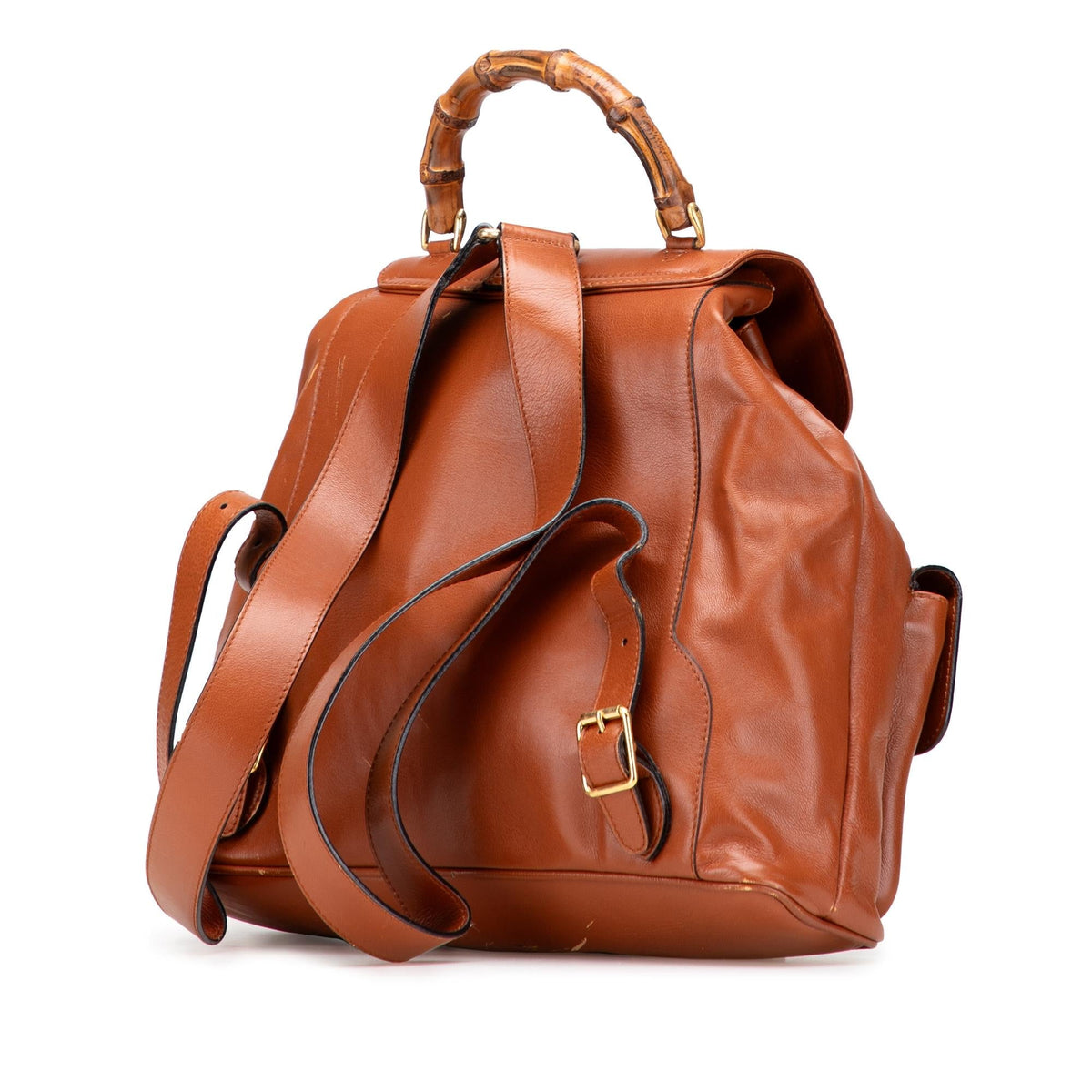 Gucci Leather Bamboo Drawstring Backpack