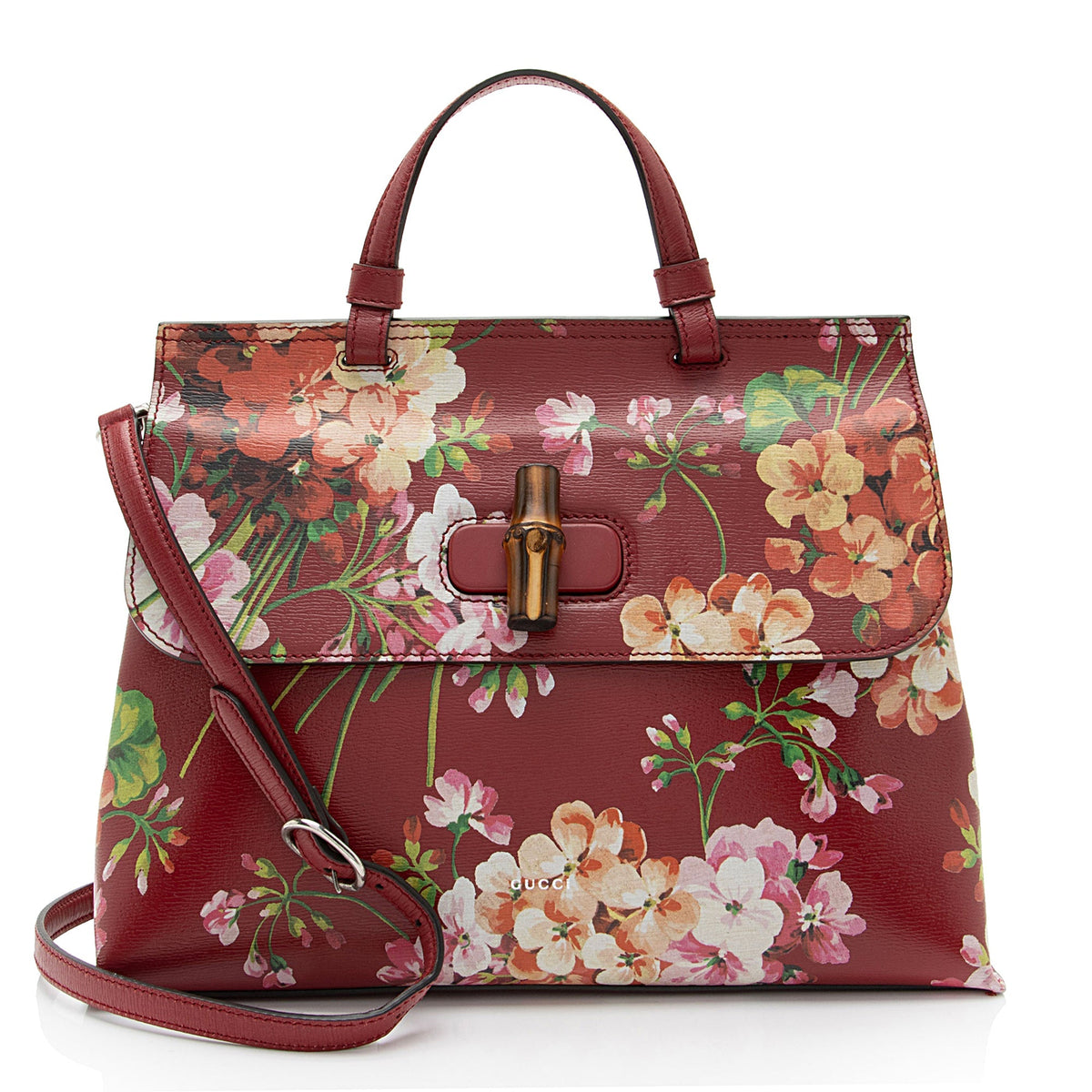 Gucci Leather Blooms Bamboo Daily Medium Satchel (SHF-YKON9B)