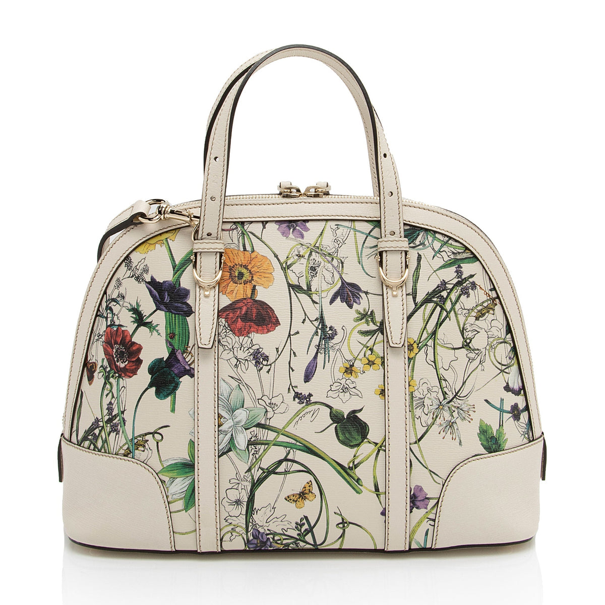 Gucci Leather Flora Nice Satchel (SHF-5DGwQW)